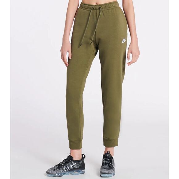 Nike Pants - NEW Nike Essential Fleece Pants Olive Green/White Joggers Size XLarge Women's